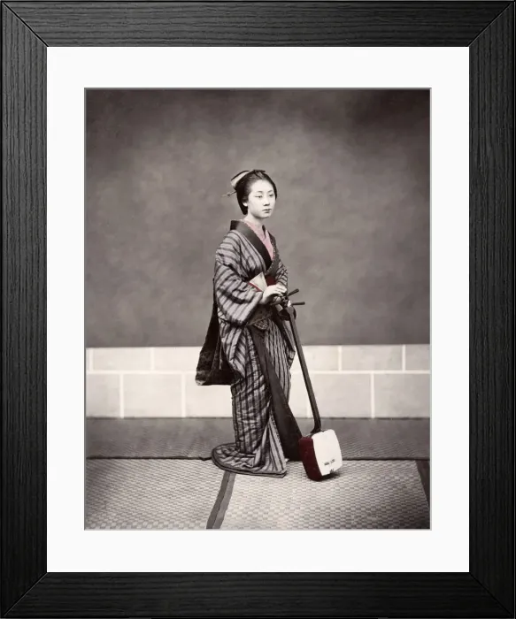 Framed Print : c. 1880s Japan - geisha with Shamisen Framed Print : c. 1880s Japan - geisha with Shamisen