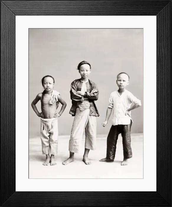 Framed Print : Portrait of three Chinese boys in a studio setting, China, c. 1900 Framed Print : Portrait of three Chinese boys in a studio setting, China, c. 1900