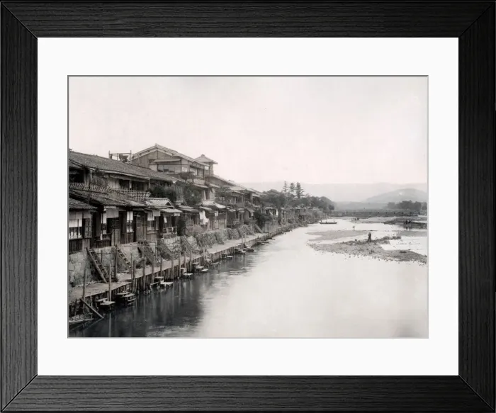 Framed Print : c. 1880s Japan - Sanjiyo at Kyoto - river and moorings Framed Print : c. 1880s Japan - Sanjiyo at Kyoto - river and moorings