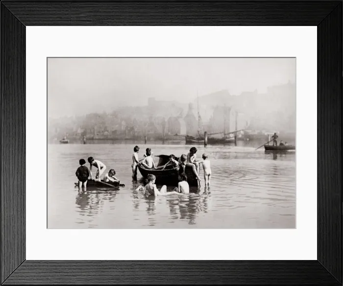 Framed Print : c. 1880s North East England - Whitby: The Water Rats - boys playing in the water Framed Print : c. 1880s North East England - Whitby: The Water Rats - boys playing in the water