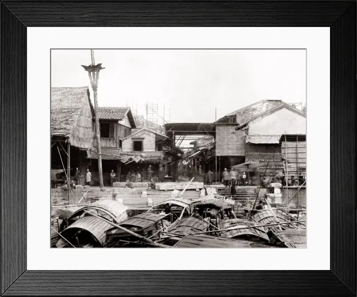 Framed Print : China - boats along quayside probably Hankow Hankou Framed Print : China - boats along quayside probably Hankow Hankou