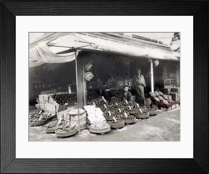 Framed Print : c. 1880s Japan fruit and vegetable shop Framed Print : c. 1880s Japan fruit and vegetable shop
