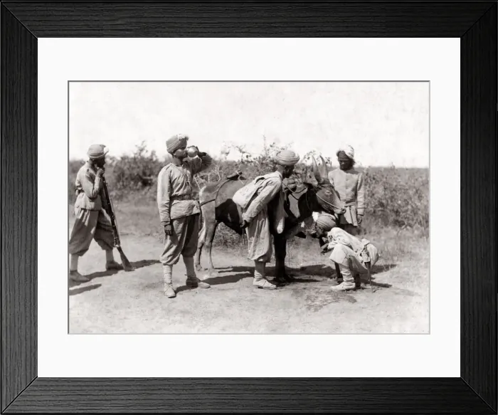 Framed Print : India - soldiers getting water, bheestie water carrier Framed Print : India - soldiers getting water, bheestie water carrier