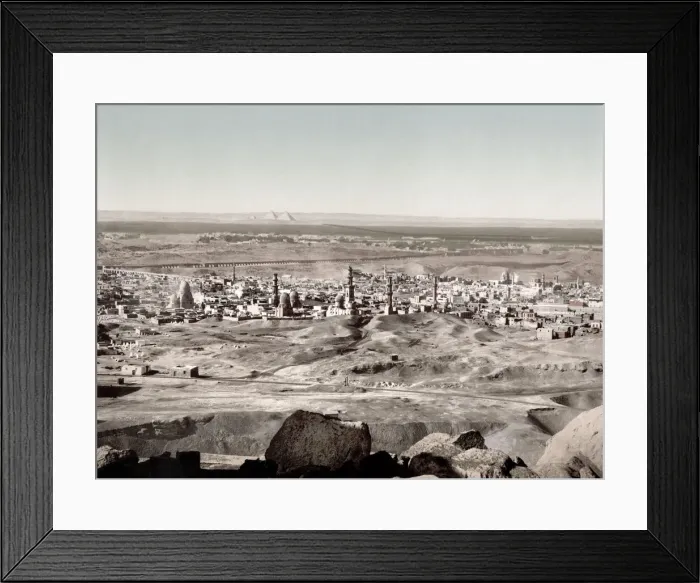 Framed Print : c. 1890s Egypt - view of Cairo towards the pyramids Framed Print : c. 1890s Egypt - view of Cairo towards the pyramids