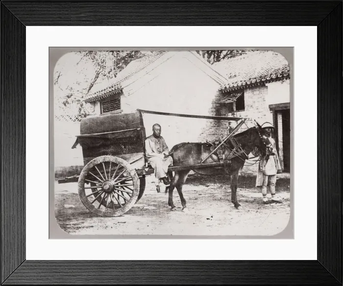 Framed Print : Chinese horse and cart with driver, China Framed Print : Chinese horse and cart with driver, China