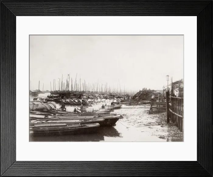 Framed Print : River boats tied up a a weharf, China Framed Print : River boats tied up a a weharf, China