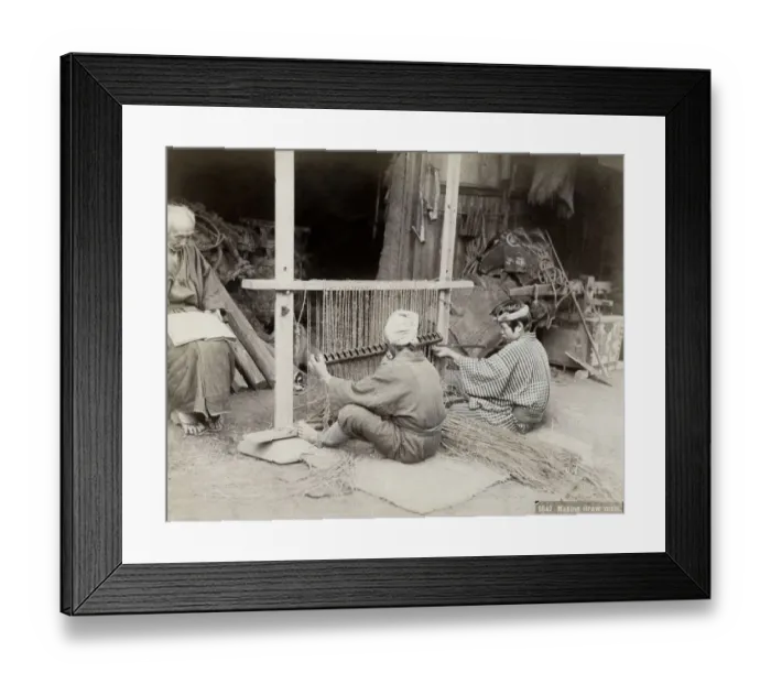 Framed Print : Japanese men weaving straw mats, Japan Framed Print : Japanese men weaving straw mats, Japan
