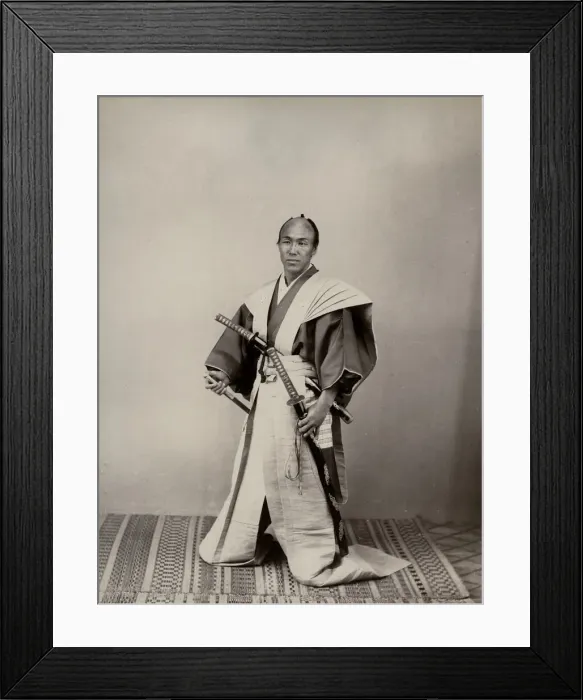 Framed Print : Samurai with two swords in long trousers, Japan Framed Print : Samurai with two swords in long trousers, Japan