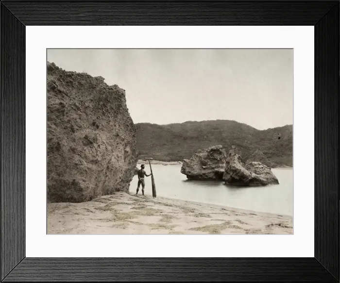 Framed Print : Ainu man and oar, Hokkaido, Japan Framed Print : Ainu man and oar, Hokkaido, Japan