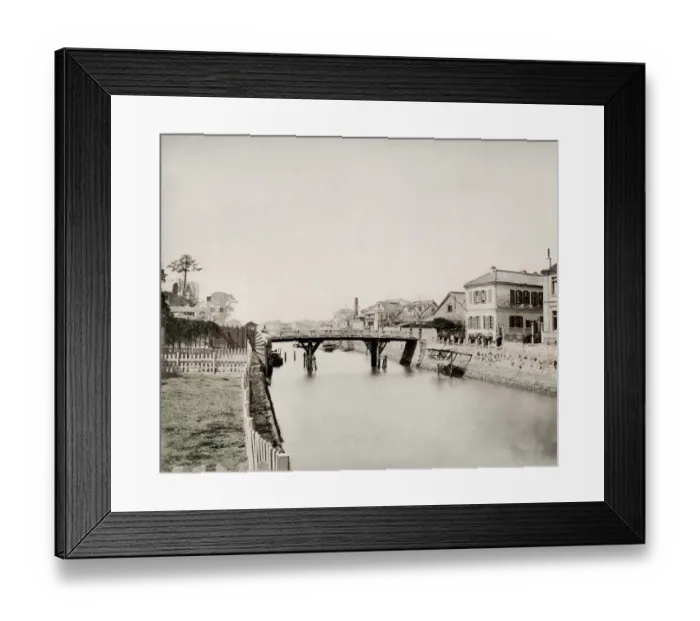 Framed Print : Bridge over a creek / canal, probably Yokohama, Japan Framed Print : Bridge over a creek / canal, probably Yokohama, Japan