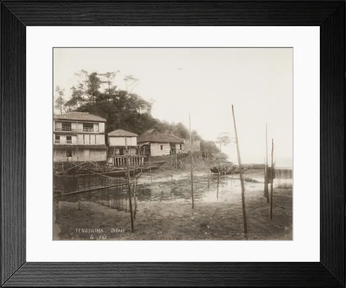 Framed Print : Japan - view of houses on the waterfront at Enoshima Framed Print : Japan - view of houses on the waterfront at Enoshima