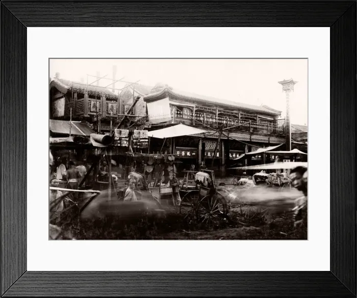 Framed Print : Busy street scene, China, c. 1900, likely Peking, Beijing Framed Print : Busy street scene, China, c. 1900, likely Peking, Beijing