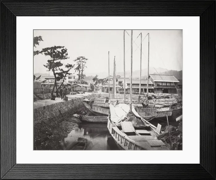 Framed Print : Harbour, dock view with boats, Japan Framed Print : Harbour, dock view with boats, Japan