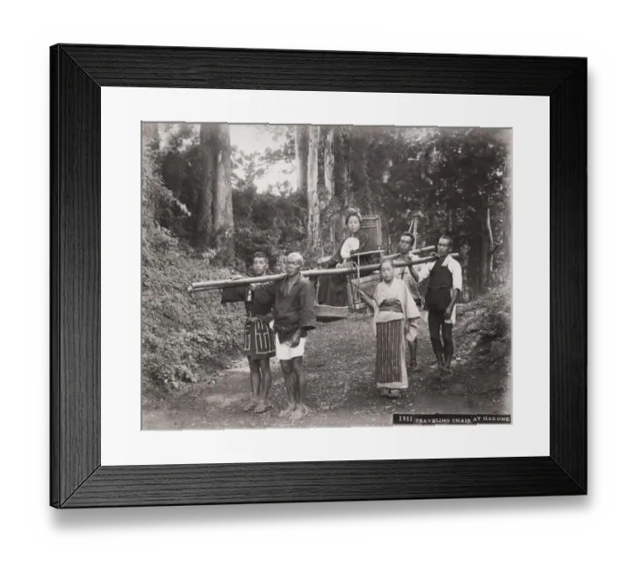 Framed Print : Woman in a travelling chair, sedan chair, Hakone, Japan Framed Print : Woman in a travelling chair, sedan chair, Hakone, Japan