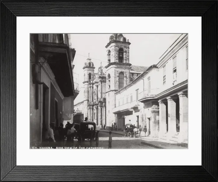 Framed Print : Cuba: Havana, side view of the cathedral, street scene Framed Print : Cuba: Havana, side view of the cathedral, street scene