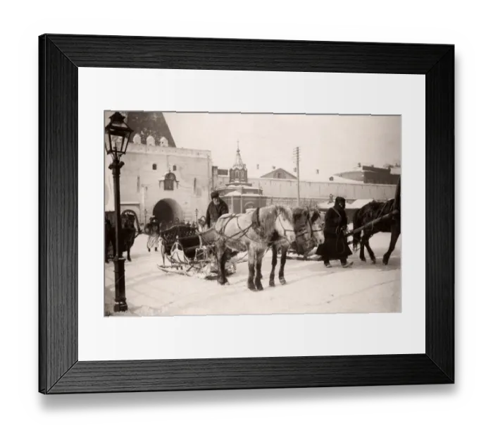 Framed Print : Russia - hackney cab, snow sleigh, pony Framed Print : Russia - hackney cab, snow sleigh, pony