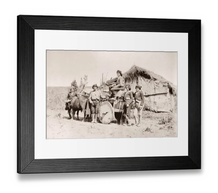 Framed Print : Caucasus Georgia - group of Georgian men with bullock cart Framed Print : Caucasus Georgia - group of Georgian men with bullock cart