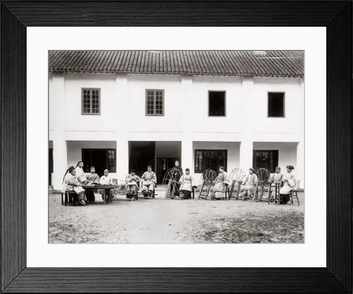 Framed Print : Spinning thread, mission school, near Baoding, China, c. 1900 Framed Print : Spinning thread, mission school, near Baoding, China, c. 1900