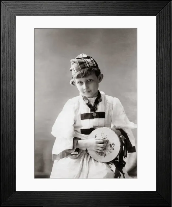 Framed Print : Young European boy with tambourine, India, c. 1880 s Framed Print : Young European boy with tambourine, India, c. 1880 s