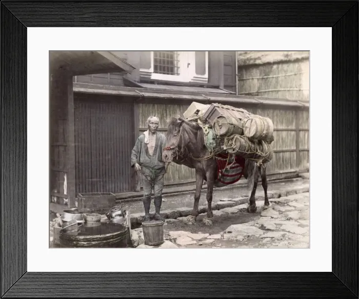 Framed Print : c. 1880s Japan - farmer and pack horse Framed Print : c. 1880s Japan - farmer and pack horse