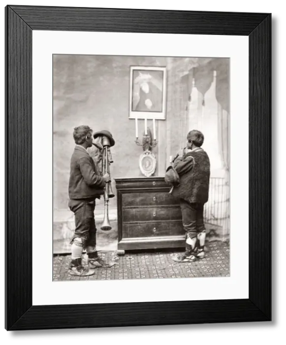 Framed Print : Street musicians honouring a Madonna, Italy, c. 1880 s Framed Print : Street musicians honouring a Madonna, Italy, c. 1880 s