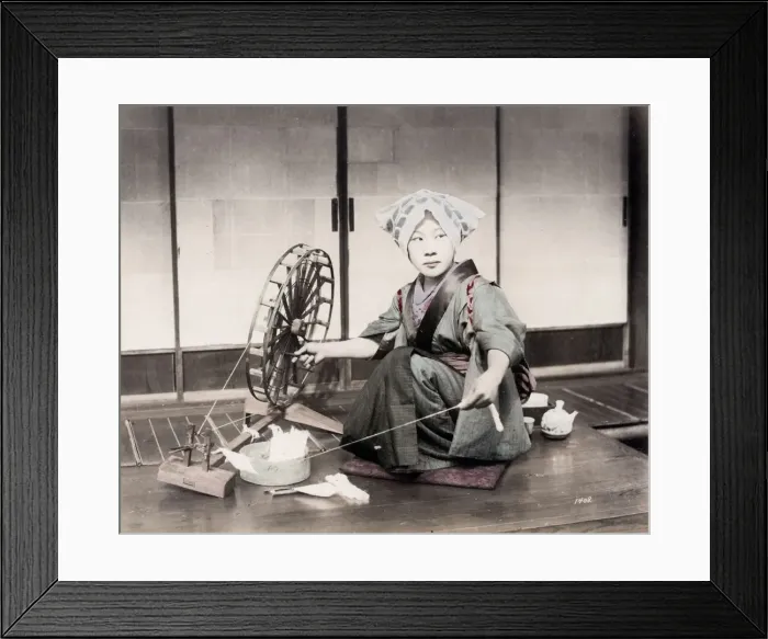 Framed Print : Late 19th century - young Japanese woman spinning thread Framed Print : Late 19th century - young Japanese woman spinning thread