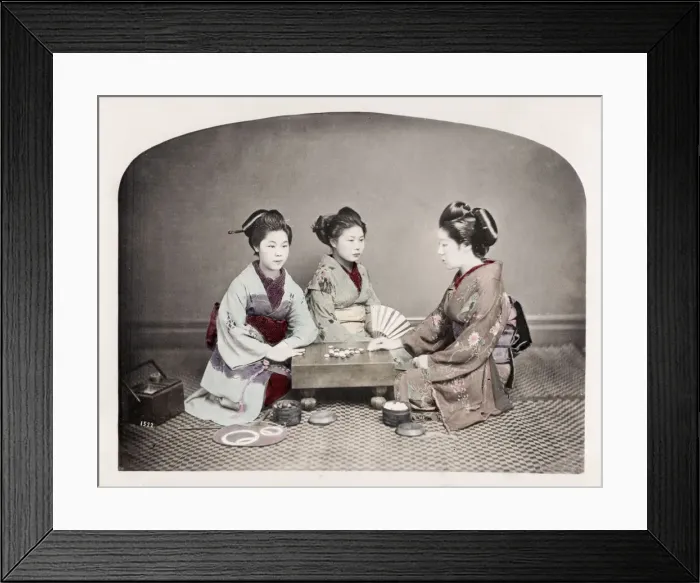 Framed Print : Late 19th century - young Japanese women, board game Framed Print : Late 19th century - young Japanese women, board game