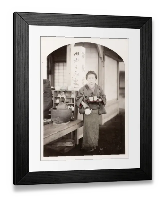 Framed Print : Late 19th century - young Japanese tea house girl Framed Print : Late 19th century - young Japanese tea house girl