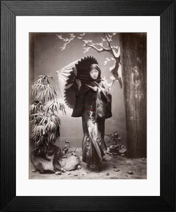 Framed Print : Late 19th century - young Japanese woman, winter clothes Framed Print : Late 19th century - young Japanese woman, winter clothes