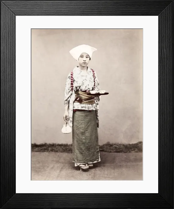 Framed Print : Late 19th century - young Japanese tea house girl Framed Print : Late 19th century - young Japanese tea house girl
