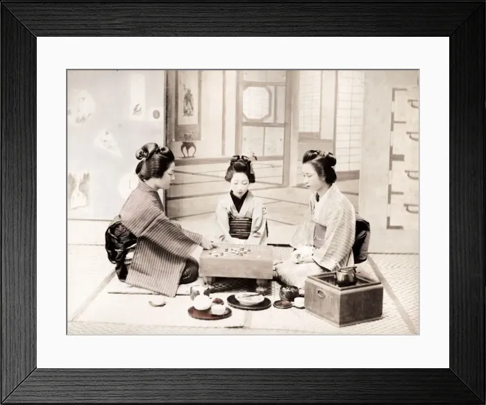 Framed Print : Late 19th century - young Japanese women, board game Framed Print : Late 19th century - young Japanese women, board game
