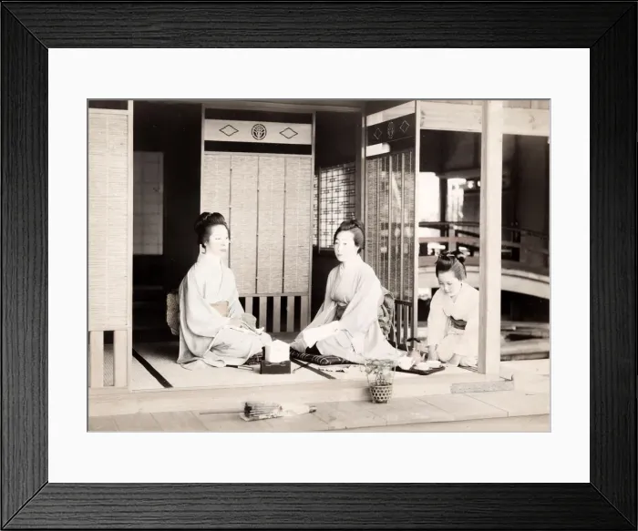 Framed Print : Late 19th century - young Japanese women, tea house Framed Print : Late 19th century - young Japanese women, tea house