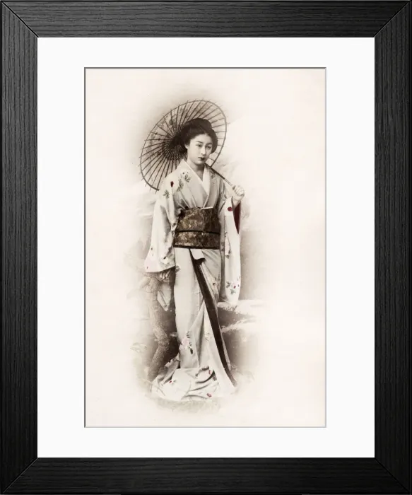 Framed Print : Late 19th century - young Japanese woman, parasol