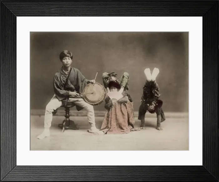 Framed Print : Child acrobats, drummer, street entertainers, Japan Framed Print : Child acrobats, drummer, street entertainers, Japan