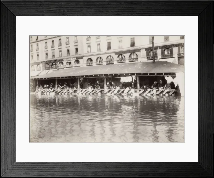 Framed Print : Washing clothes in a town river, washboards, France Framed Print : Washing clothes in a town river, washboards, France