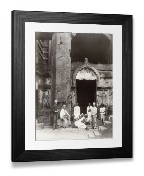 Framed Print : Westerners and native Indian men, temple, , India Framed Print : Westerners and native Indian men, temple, , India