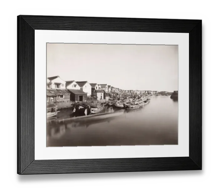 Framed Print : Wharves and godowns or warehouses, port city, Japan Framed Print : Wharves and godowns or warehouses, port city, Japan