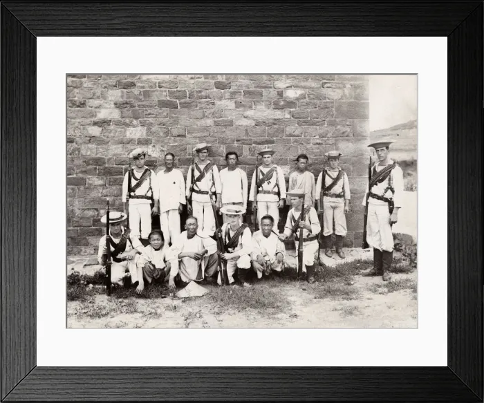 Framed Print : Chinese, European troops Weihaiwei, Weihai, China c. 1900 Framed Print : Chinese, European troops Weihaiwei, Weihai, China c. 1900