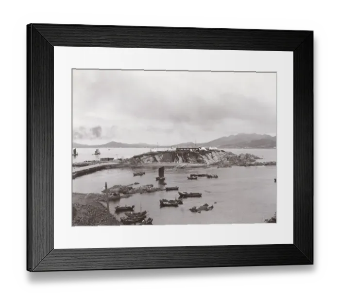Framed Print : Sea and small boats, probably Weihaiwei, Wehai, China Framed Print : Sea and small boats, probably Weihaiwei, Wehai, China
