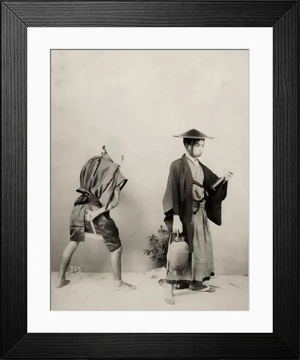 Framed Print : Man about to be attacked by a robber with a knife, Japan Framed Print : Man about to be attacked by a robber with a knife, Japan