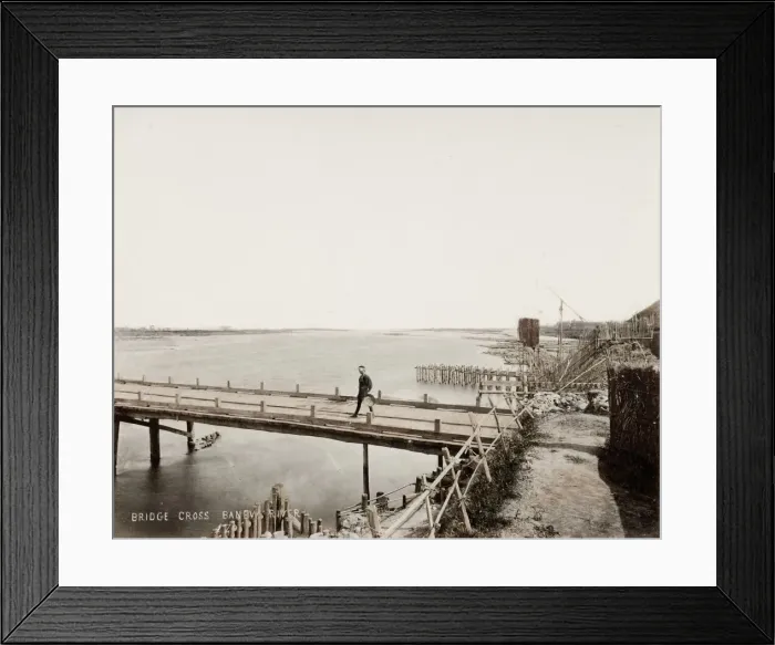 Framed Print : Wooden bridge across a wide river, Japan Framed Print : Wooden bridge across a wide river, Japan