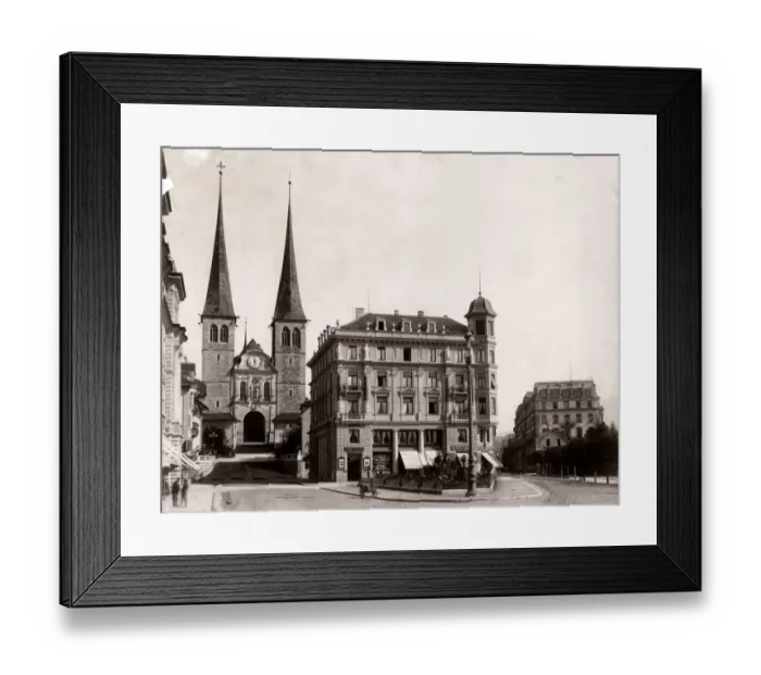 Framed Print : City centre view, Lucerne, Switzerland, church of St Leodegar Framed Print : City centre view, Lucerne, Switzerland, church of St Leodegar