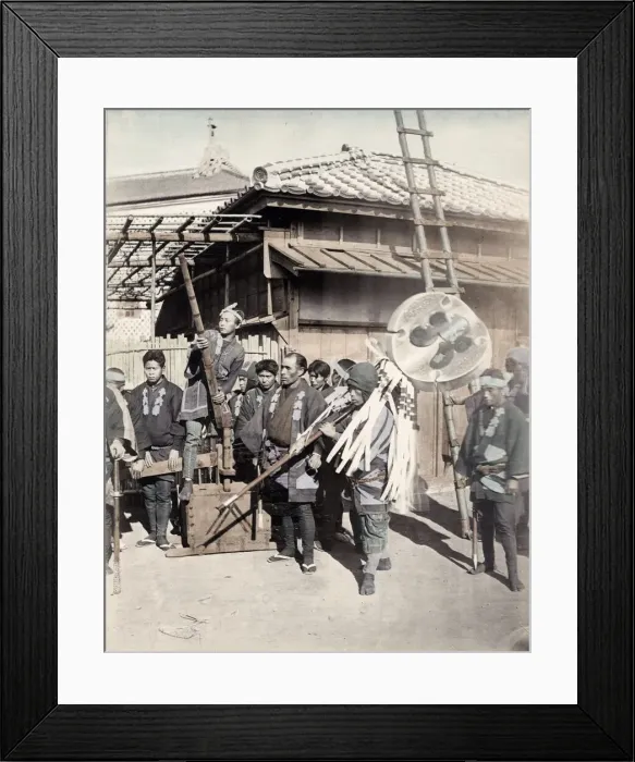 Framed Print : Japanese firemen with their banner, Japan Framed Print : Japanese firemen with their banner, Japan