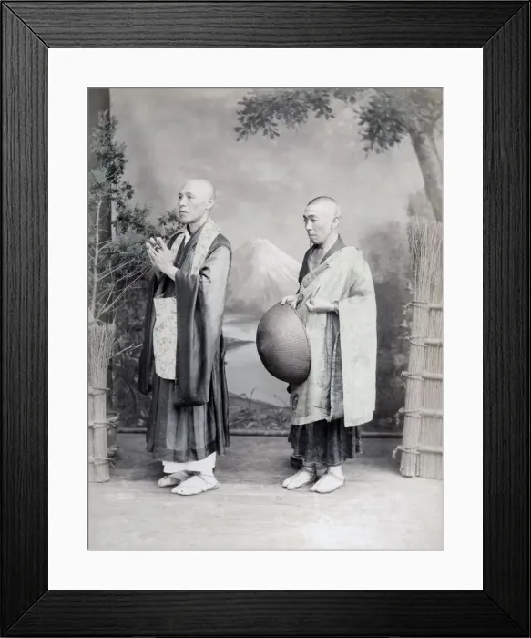 Framed Print : Buddhist pilgrims, studio setting, Japan, c. 1880 s Framed Print : Buddhist pilgrims, studio setting, Japan, c. 1880 s