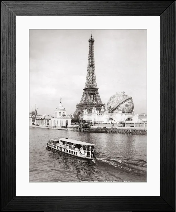 Framed Print : Eiffel Tower, boat on the river Seine, World Fair, 1900 Framed Print : Eiffel Tower, boat on the river Seine, World Fair, 1900