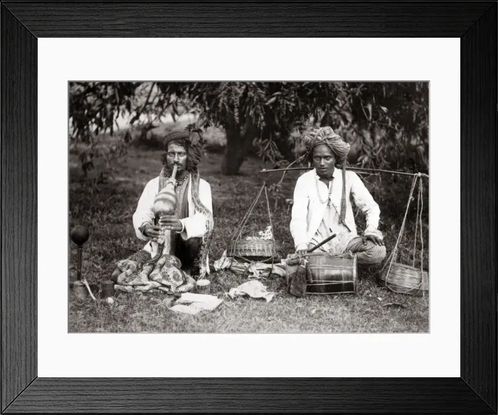 Framed Print : Musicians, probably snake charmers, India, c. 1890 Framed Print : Musicians, probably snake charmers, India, c. 1890
