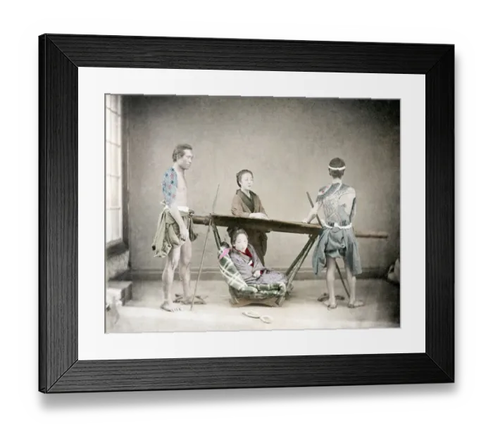 Framed Print : c. 1880s Japan - woman in sedan chair tattooed bearers Framed Print : c. 1880s Japan - woman in sedan chair tattooed bearers