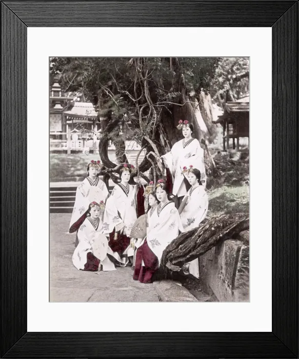 Framed Print : c. 1880s Japan - Miko or temple maidans Framed Print : c. 1880s Japan - Miko or temple maidans
