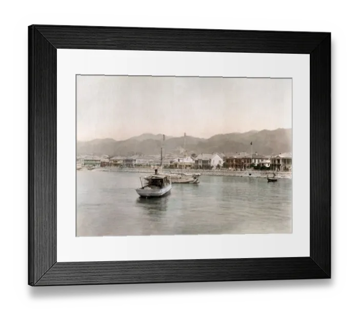 Framed Print : c. 1880s Japan - the Bund at Kobe Framed Print : c. 1880s Japan - the Bund at Kobe