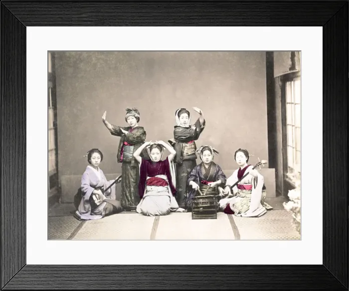 Framed Print : c. 1880s Japan - musicians and dancers Framed Print : c. 1880s Japan - musicians and dancers